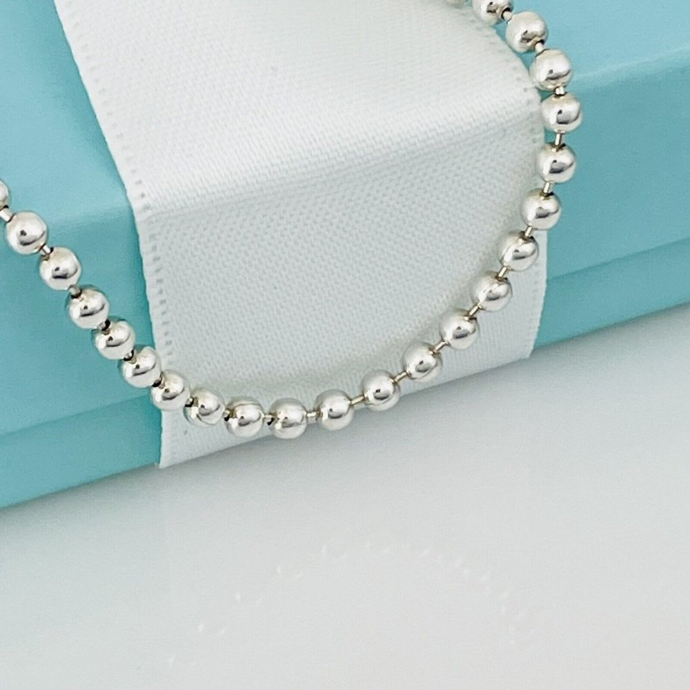 16" Tiffany Dog Chain Bead Necklace in Silver with Lobster Clasp - Picture 4 of 5